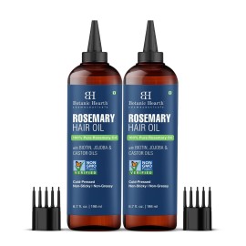 Botanic Hearth 100% Pure Rosemary Oil For Hair Growth | Infused with Biotin, Jojoba & Castor Oil | Hair Oil Repairs Dry Damaged Hair, Strengthening, Healthier - Hair Tonic, 6.7 fl oz - Pack of 2