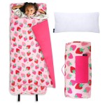 Wildkin Kids Original Nap Mat - Cozy Kids Sleep Mat with Pillow, Ideal for School & Travel - Strawberry Patch