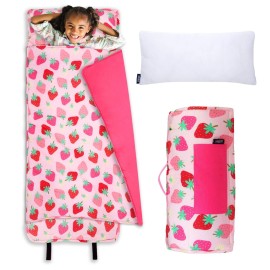 Wildkin Kids Original Nap Mat - Cozy Kids Sleep Mat with Pillow, Ideal for School & Travel - Strawberry Patch