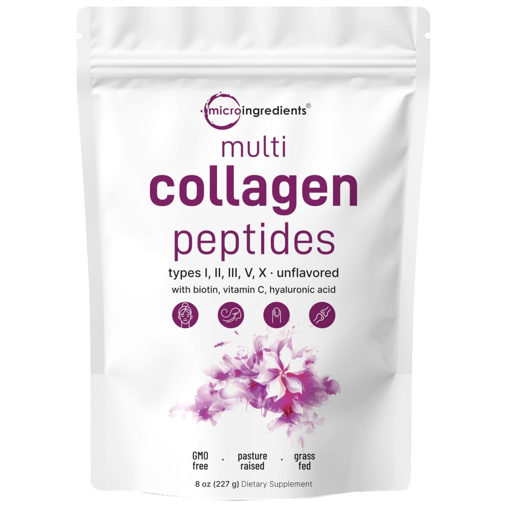 Micro Ingredients Multi Collagen Peptides Powder, 8oz | Type I, II, III, V, X + Biotin, Vitamin C & Hyaluronic Acid | Unflavored | Supports Hair, Skin & Joint Health | Keto, Non-GMO