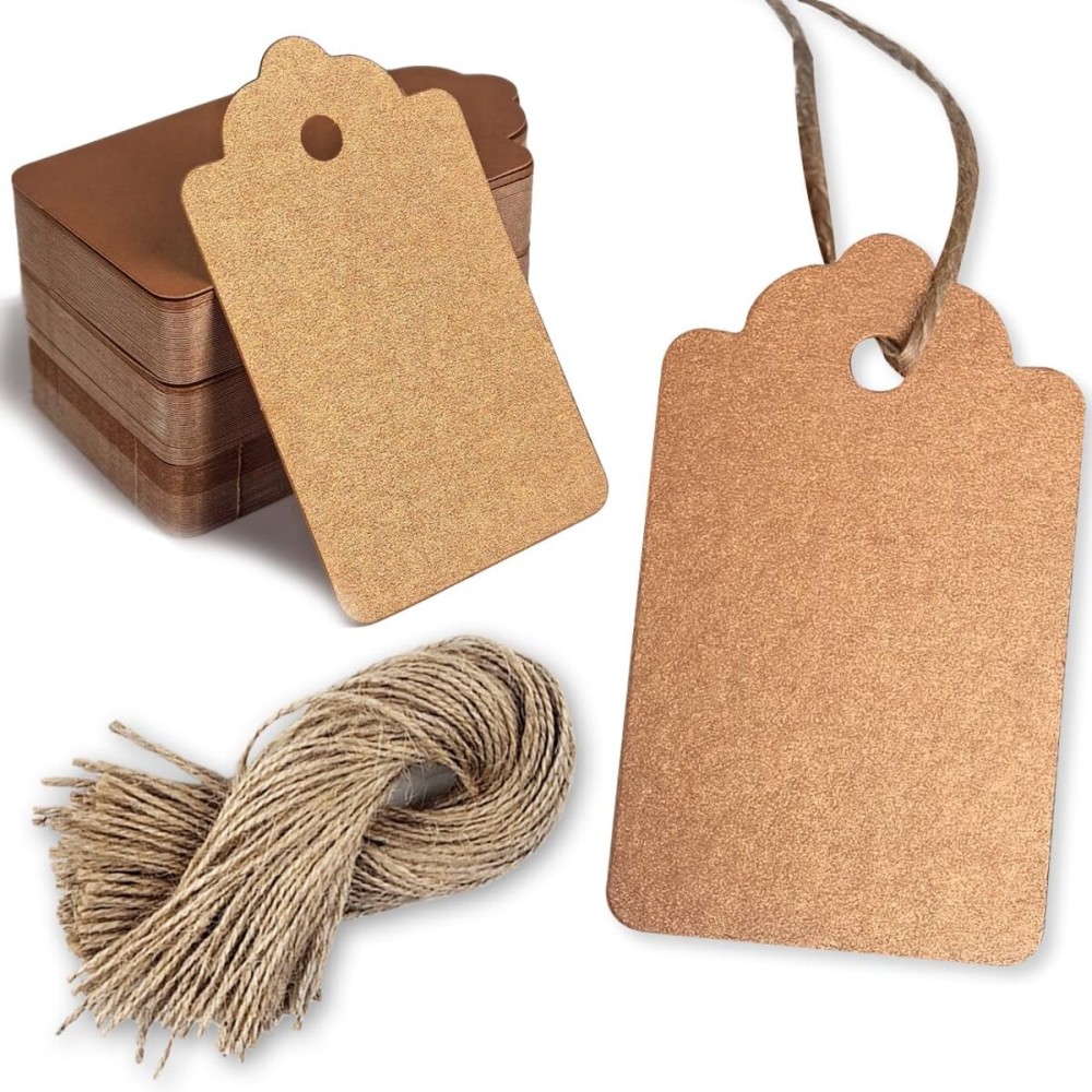 PH PERKHOMY 180 Pcs Copper Paper Gift Tags with String, Blank Price Tags for Gifts Crafts Wedding Christmas, Copper