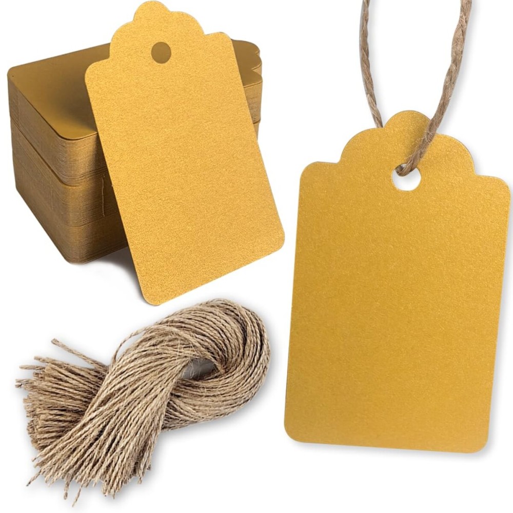 PH PERKHOMY 180 Pcs Gold Paper Gift Tags with String, Blank Price Tags for Gifts Crafts Wedding Christmas, Gold