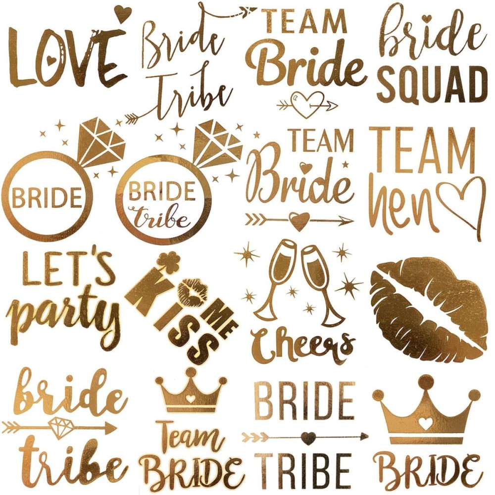 16 PCS Wedding Cheers Bachelorette Temporary Tattoos For Women Men Adults, Flash Glitter Gold Metallic Tattoos Girls Bachelor Party Favor Supplies Decoration, Bulk Bridesmaid Team Bride Tribe Love