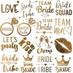 16 PCS Wedding Cheers Bachelorette Temporary Tattoos For Women Men Adults, Flash Glitter Gold Metallic Tattoos Girls Bachelor Party Favor Supplies Decoration, Bulk Bridesmaid Team Bride Tribe Love