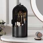 YOOLENS Makeup Brush Holder with Lid 360 Rotating Clear Dustproof Make Up Organizers for Vanity Bathroom Countertop, All Black