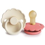 FRIGG Daisy Natural Rubber Baby Pacifier | Made in Denmark | BPA-Free (Cream/Poppy, Size 1) 2-Pack