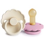 FRIGG Daisy Natural Rubber Baby Pacifier | Made in Denmark | BPA-Free (Cream/Lupine, Size 2) 2-Pack