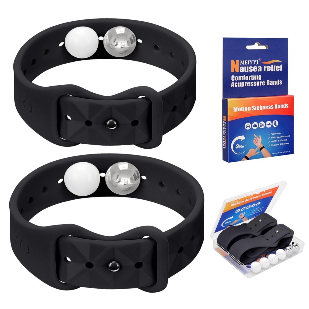 MEIYYJ Motion Sickness Bands for Adults and Kids Sea Wristbands for Cruise Travel Wristband, Natural Relief WristbandsSea Bands for Pregnancy Women(1 Pair Black)
