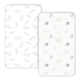 Soarwg Kids Bassinet Sheets 2-Pack for Newborn Baby Boy and Girl Gender Neutral, Soft Breathable Elastic Sheets, Universal Fit Flexible for Rectangle Round Oval Hourglass Bassinet Mattress/Pad