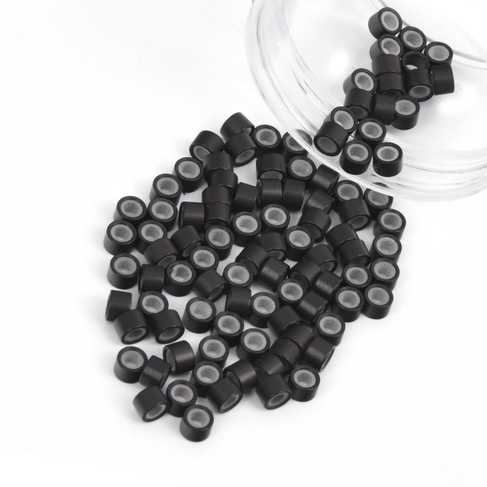 Vlasy 100Pcs 4mm Silicone Lined Micro Ring Beads for Hair Extensions 5Colors Apply (100Pcs Dark Brown)