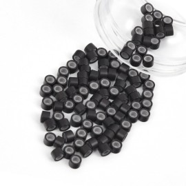 Vlasy 100Pcs 4mm Silicone Lined Micro Ring Beads for Hair Extensions 5Colors Apply (100Pcs Dark Brown)