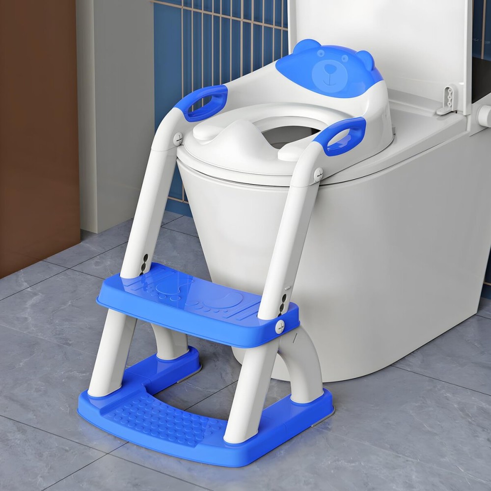 Potty Training Seat SKYROKU Potty Training Toilet with Step Stool Ladder, for Kids Boys Girls Toddlers - Comfortable Safe Potty Seat with Anti-Slip Pads Ladder (8899+DarkBlue)