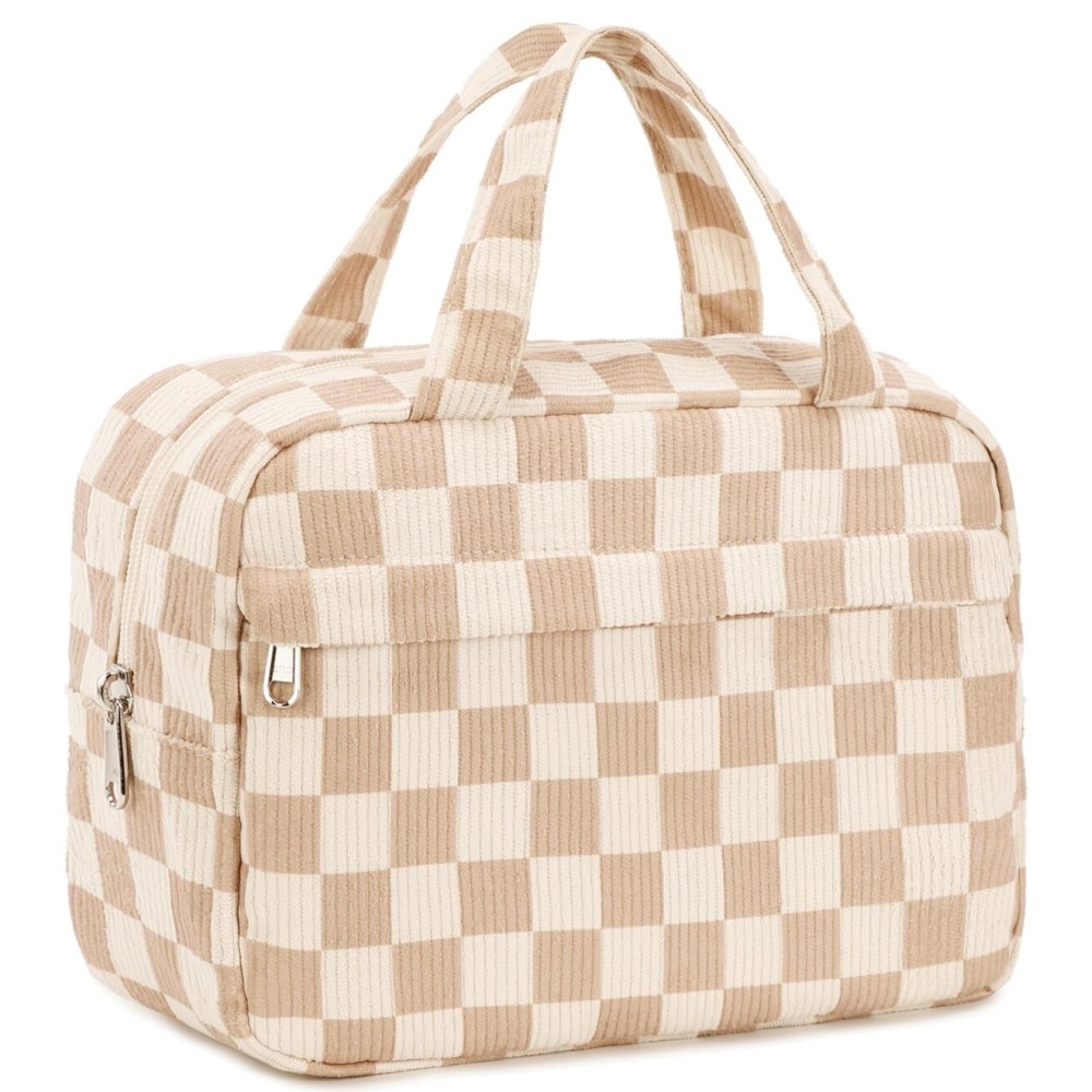 BTOOP Makeup Bag for Women Girls Cute Corduroy Travel Cosmetic Tote Large Make Up Organizer Toiletry Bags Zipper Pouch Purse