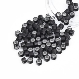 Vlasy 100Pcs 5mm Silicone Lined Micro Ring Beads for Hair Extensions 5Colors Apply (100Pcs Dark Brown)