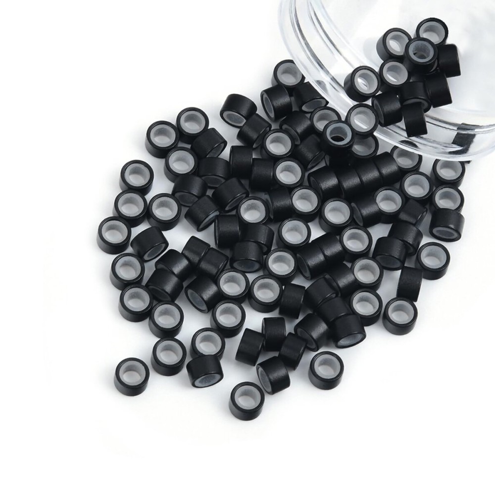 Vlasy 100Pcs 5mm Silicone Lined Micro Ring Beads for Hair Extensions 5Colors Apply (100Pcs Black)
