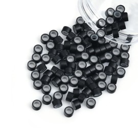 Vlasy 100Pcs 5mm Silicone Lined Micro Ring Beads for Hair Extensions 5Colors Apply (100Pcs Black)