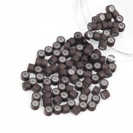 Vlasy 100Pcs 4mm Silicone Lined Micro Ring Beads for Hair Extensions 5Colors Apply (100Pcs Brown)