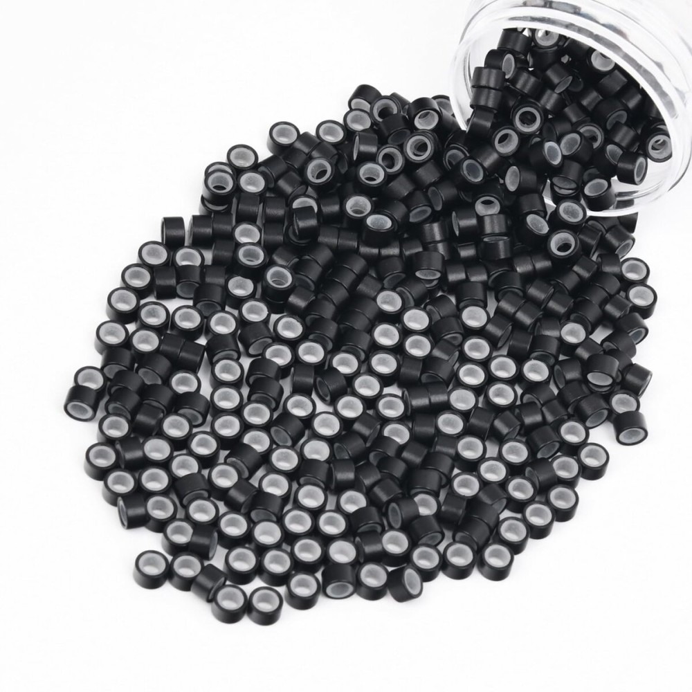 Vlasy 400Pcs 5mm Silicone Lined Micro Ring Beads for Hair Extensions 5Colors Apply (400Pcs Black)