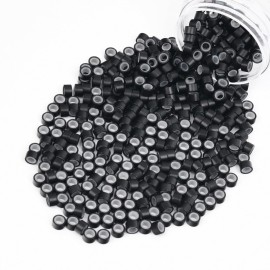 Vlasy 400Pcs 5mm Silicone Lined Micro Ring Beads for Hair Extensions 5Colors Apply (400Pcs Black)