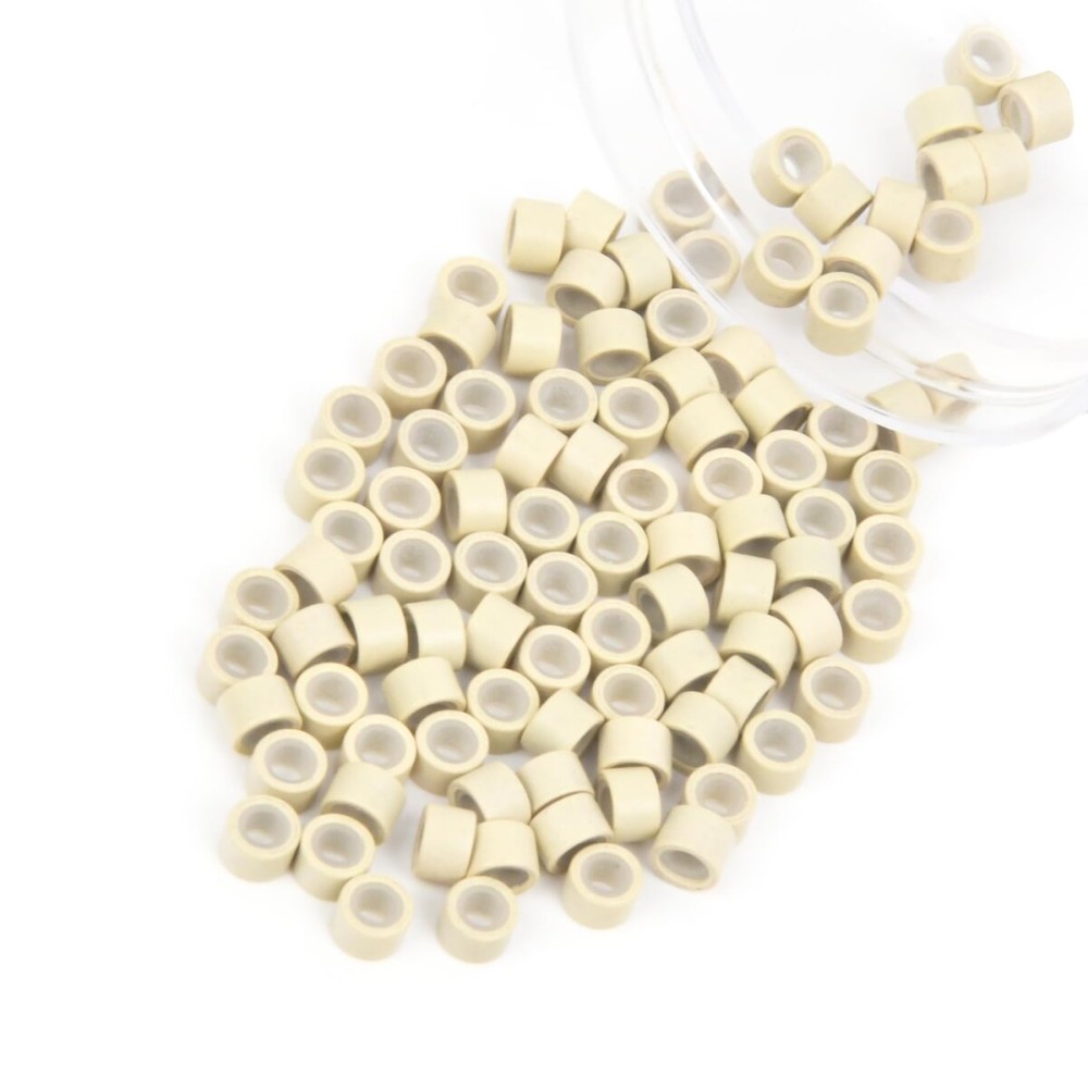 Vlasy 100Pcs 4mm Silicone Lined Micro Ring Beads for Hair Extensions 5Colors Apply (100Pcs Blonde)