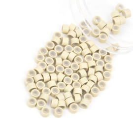 Vlasy 100Pcs 4mm Silicone Lined Micro Ring Beads for Hair Extensions 5Colors Apply (100Pcs Blonde)