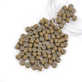 Vlasy 100Pcs 4mm Silicone Lined Micro Ring Beads for Hair Extensions 5Colors Apply (100Pcs Light Brown)