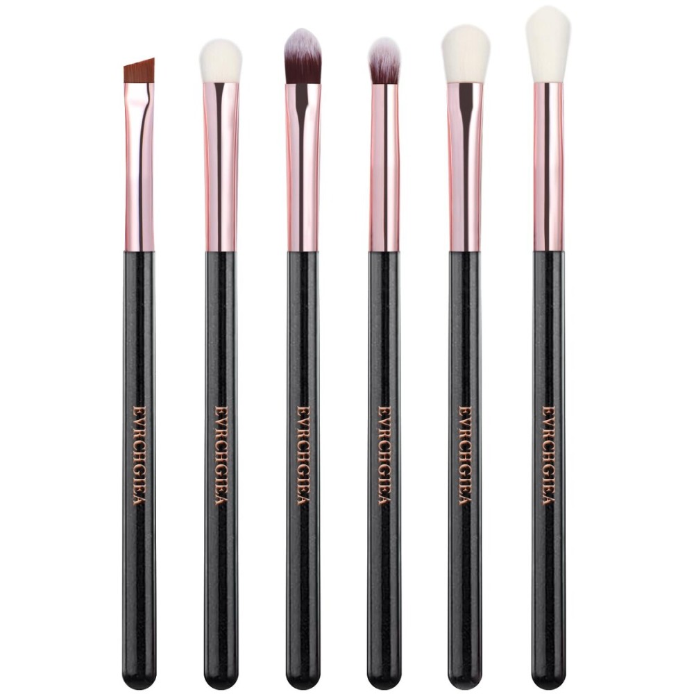 Eye Makeup Brush Set, 6 Pcs Professional Blending Eyeshadow Makeup Brushes for Concealer Eyebrows Eyeliner, Soft Hairs & Wood Handle (black and rose gold)