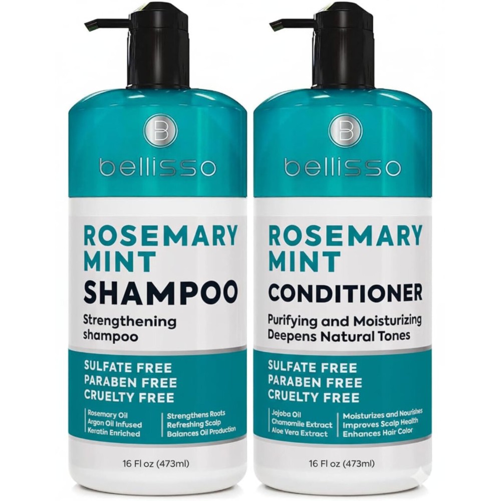 Rosemary Shampoo and Conditioner Set - with Rosemary Oil and Peppermint - Sulfate Free Moisturizing Products for Women and Men, Helps Flaky, Dry Scalp and Dandruff, Salon Thickening for Thinning Hair