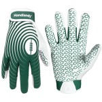 HANDLANDY Youth Football Gloves, Sticky Wide Receiver Gloves for Kids, White and Gold Stretch Fit Football Glove (White and Green, X-Small)