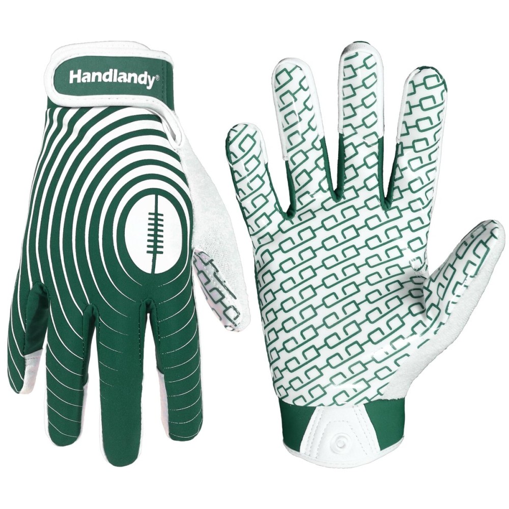 HANDLANDY Youth Football Gloves, Sticky Wide Receiver Gloves for Kids, White and Gold Stretch Fit Football Glove (White and Green, Small)