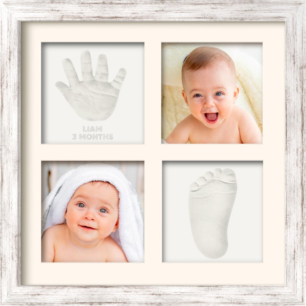 Baby Hand and Footprint Kit - Baby Footprint Kit, Clay Handprint Keepsake Frame, Nursery Picture Frame For Newborns, Personalized New Mom Gifts for Showers & Registry (Vintage White)
