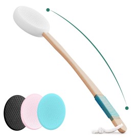 Svarvns Back Lotion Applicator with 4 Replaceable Pads, Lotion Applicator for Back Self Elderly, Women, Cream Medicine Applicator with 17 Curved Handle Easy to Target Back and Feet, Colorful
