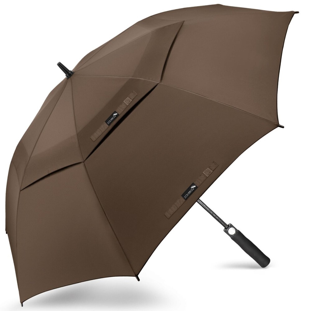 ZOMAKE Golf Umbrella Windproof, Extra Large Oversized Heavy Duty Double Canopy for Rain, Sports Games & Push Cart(62inch,New Brown)