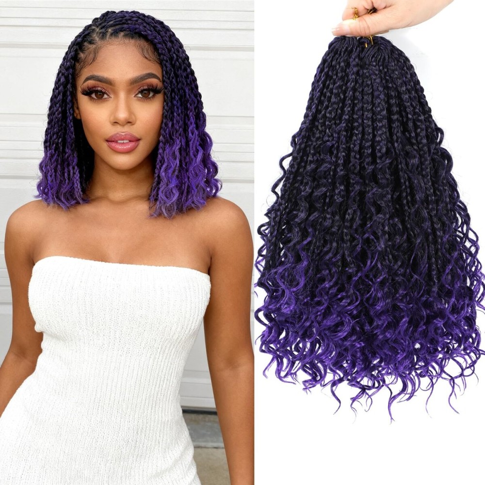 8 Packs Goddess Box Braids Crochet Hair -12 Inch Crochet Box Braids Bohomian Box Braid Crochet Hair Synthetic Braiding Hair Boho Braids Crochet Hair for Black Women(1B/Purple)