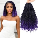 8 Packs Goddess Box Braids Crochet Hair -12 Inch Crochet Box Braids Bohomian Box Braid Crochet Hair Synthetic Braiding Hair Boho Braids Crochet Hair for Black Women(1B/Purple)