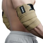 DMoose Fitness Elbow Wraps for Weightlifting (Pair) - 40\'\' Adjustable Elbow Strap for Gym Workout, Bench Press & Powerlifting - Compression Wraps for Tendonitis & Joint Support (Tan)