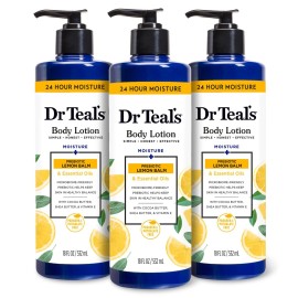 Dr Teal\'s Body Lotion, Lemon Prebiotic Lemon Balm & Essential Oils, 18 fl oz (Pack of 3)