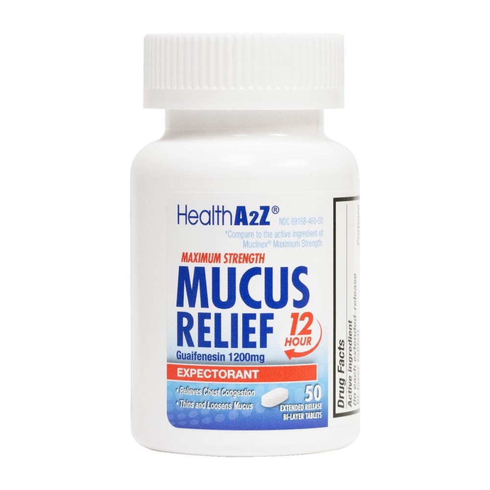 HealthA2Z Mucus Relief | Guaifenesin 1200 mg | 50 Tablets | 12 Hour | Expectorant | Relieves Chest Congestion | Thins and Loosens Mucus (50 Tablets)