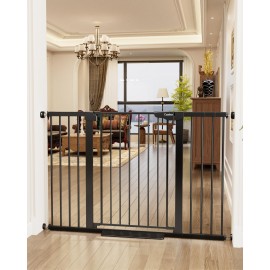 Cumbor 36 Extra Tall Baby Gate for Stairs, 29.7-54.2 Extra Wide Dog Gate for Doorways Hallways, Pressure Mounted Child Gate for Wide Opening, Auto Close Personal Safety for Babies and Pets, Black