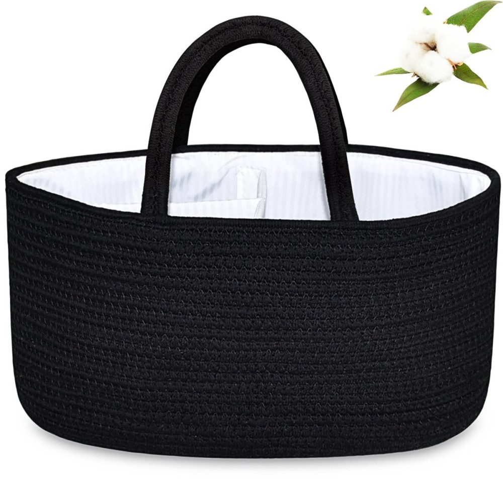 ABenkle Diaper Caddy Organizer, Boho Rustic Cotton Rope Nursery Baby Basket, Changing Table Organizer for Baby Diaper Storage and Baby Shower