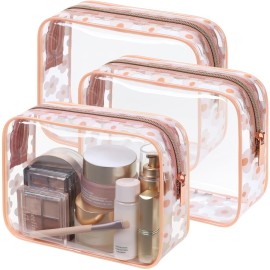 PACKISM TSA Approved Toiletry Bag - Rose Pink Flower Print Clear Makeup Bag, Suitable for Gifts, with Supporting Frame, Perfect for Travel Essentials, Thick No Smell