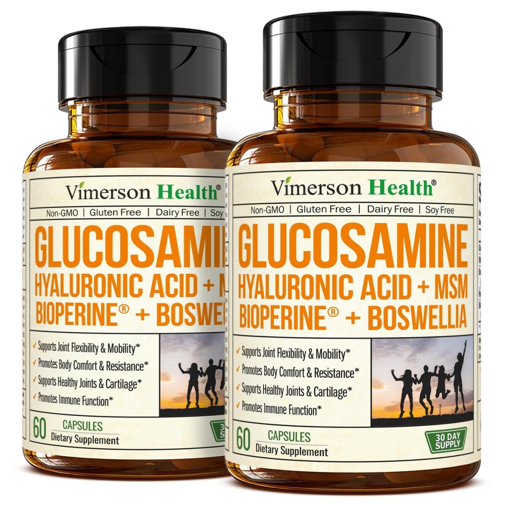 Glucosamine Sulfate with Hyaluronic Acid, Boswellia, Black Pepper & MSM Supplement - 5-in-1 Joint Supplements for Men and Women - Joint Health, Mobility & Bone Strength - FSA Eligible 2 Pack