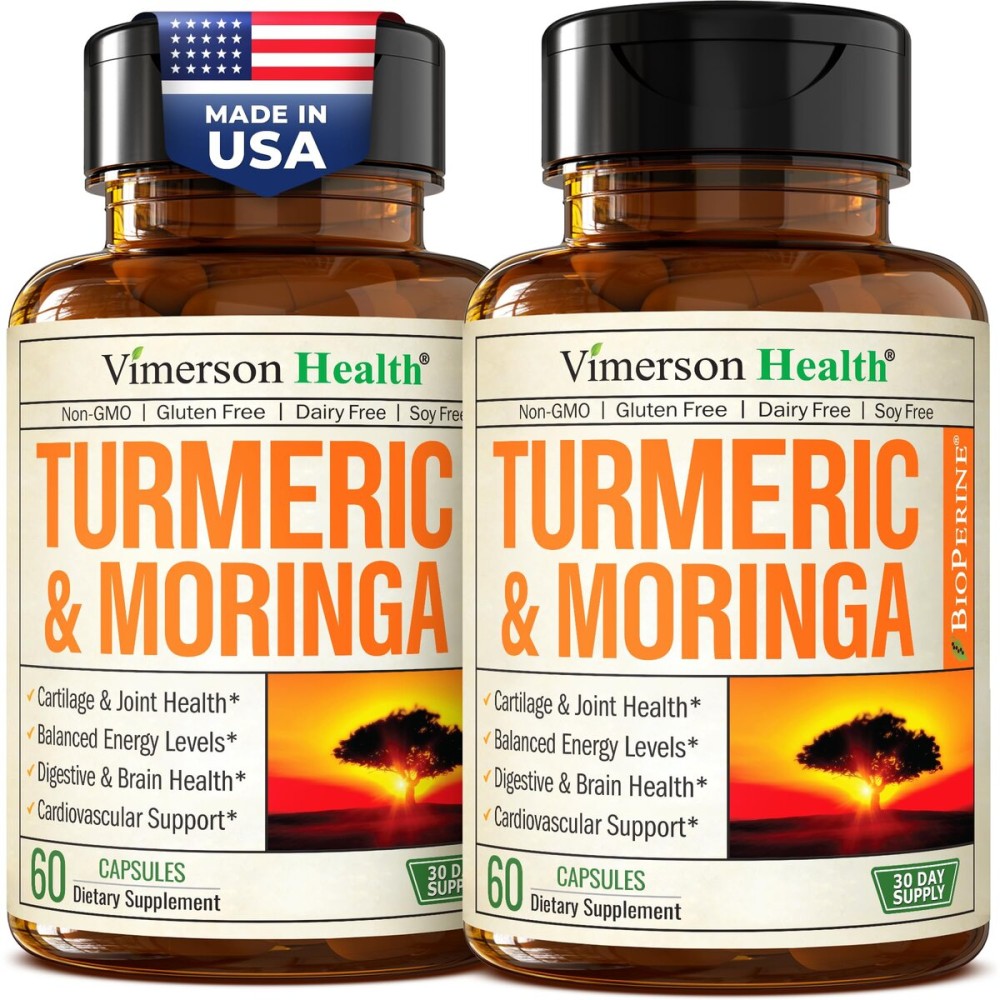 Moringa + Turmeric Curcumin Supplement for Joint Health, Gut Health, Energy and Immune Support - Total Wellness Formula - Tumeric Curcumin with Black Pepper & Moringa Pure Capsules - 60 Count - 2 Pack
