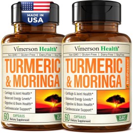 Moringa + Turmeric Curcumin Supplement for Joint Health, Gut Health, Energy and Immune Support - Total Wellness Formula - Tumeric Curcumin with Black Pepper & Moringa Pure Capsules - 60 Count - 2 Pack