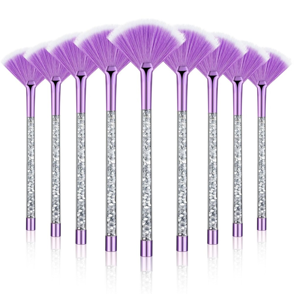 9 Pieces Facial Fan Mask Brushes, Soft Facial Applicator Brushes Tools for Peel Glycolic Makeup for Mud Cream(Purple, Silver)