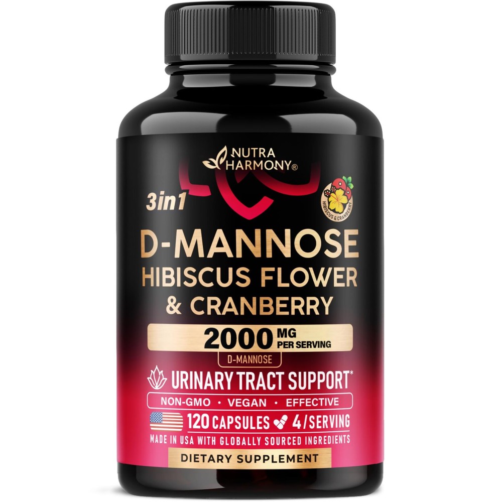 D-Mannose 2000mg with Cranberry & Hibiscus - Clinically Tested Strength for Urinary Tract Health - Supplement for Women - Bladder, Liver & Microflora Support - Made in USA - Vegan, 120 Capsules