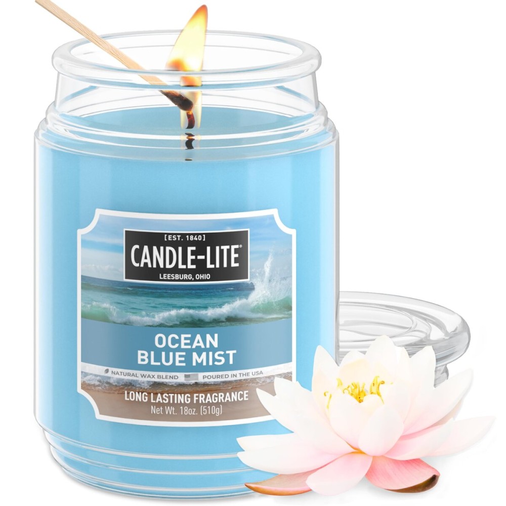 Candle-lite Scented Candles, Ocean Blue Mist, 18 oz Jar, Proudly Poured in The USA, Aromatherapy Candle, Single-Wick with 110 Hours of Burn Time, Perfect for Creating a Relaxing Ambiance