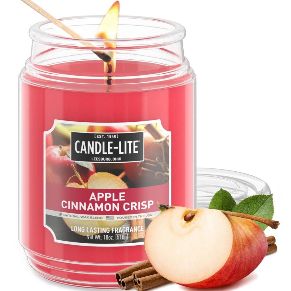 Candle-lite Fall Scented Candles, Apple Cinnamon Crisp, 18 oz Jar, Proudly Poured in The USA, Aromatherapy Candle, Single-Wick with 110 Hours of Burn Time, Perfect for Creating an Inviting Ambiance