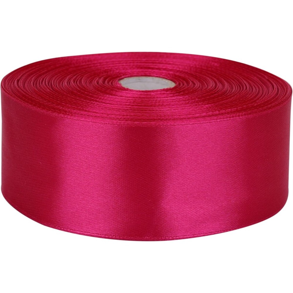 Baocuan Satin Ribbon 50 Yards Solid Fabric Ribbons Roll for Wedding Invitations, Bridal Bouquets, Sewing, Party Decorations, Gift Wrapping and More (Rose red, 1-1/2 inch)