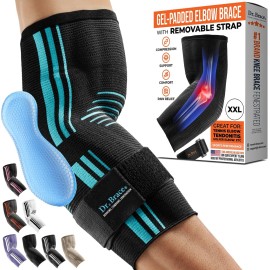 DR. BRACE Elite Elbow Brace Support, Breathable Elbow Compression Sleeve with Gel Pad for Golfer\'s, Tennis Elbow & Tendonitis Treatment & Pain Relief 2024 (Black-Blue, XX-Large)